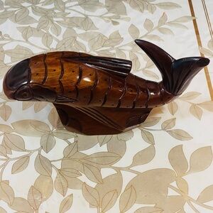 Vtg Pantalcraft Genuine Mahogany Wood Handmade Fish Figure, Haiti Nautical Décor